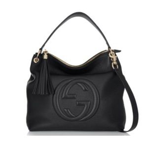NWOT Gucci Pebbled Black Calfskin Soho Hobo Bag with Tassel